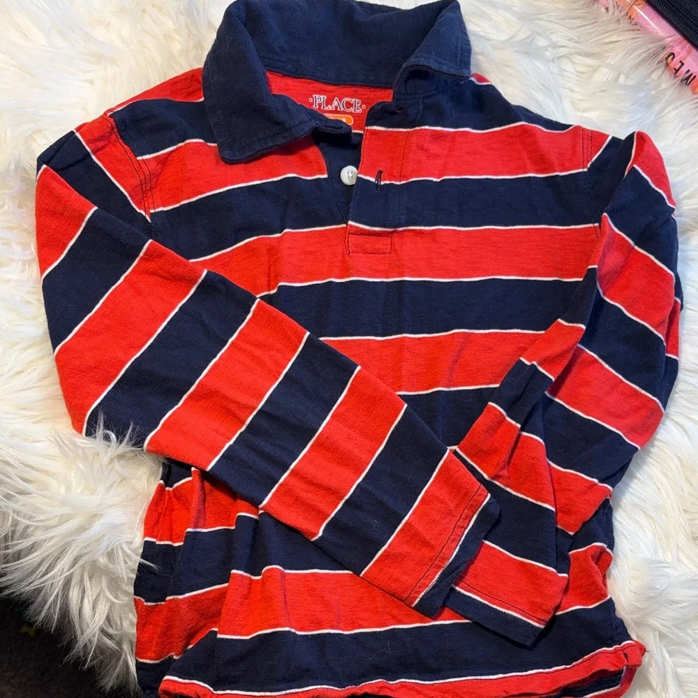 The Children's Place Navy and Red Striped Polo
